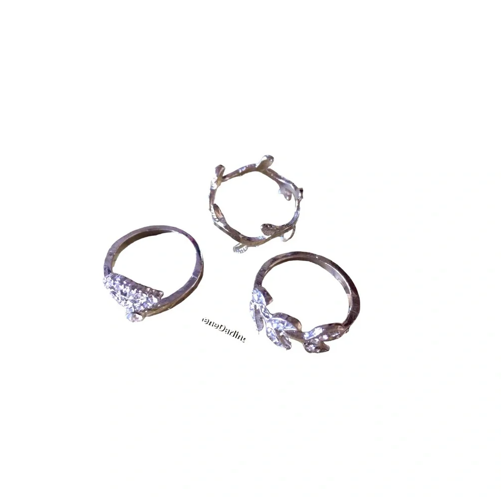Crystal 3 Piece Midi Ring Set Women Color Silver